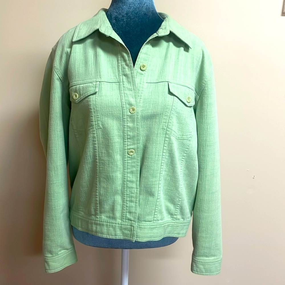 Vintage Lime Green Button Up Crewneck Jacket